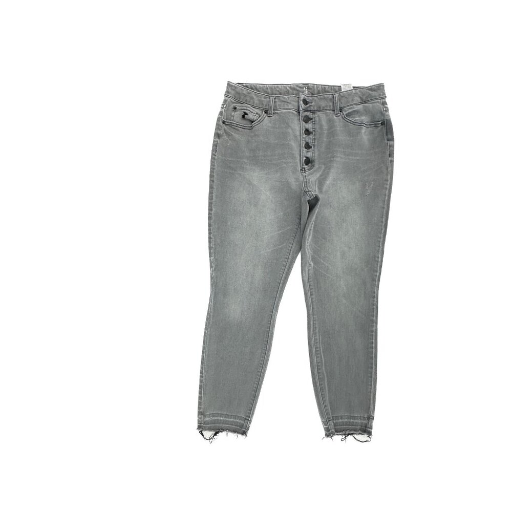 Time And Tru Button Fly Raw Hem Skinny Ankle Women's size 14 Gray Denim jeans